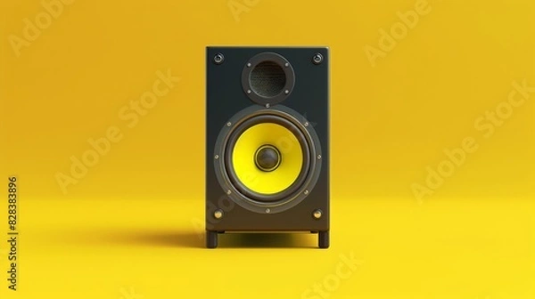 Fototapeta One powerful music speaker on a smooth yellow background in the very center of the composition.