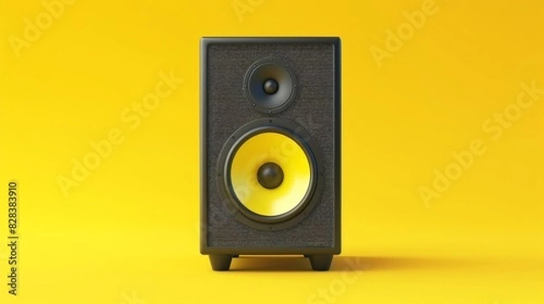Fototapeta One powerful music speaker on a smooth yellow background in the very center of the composition.