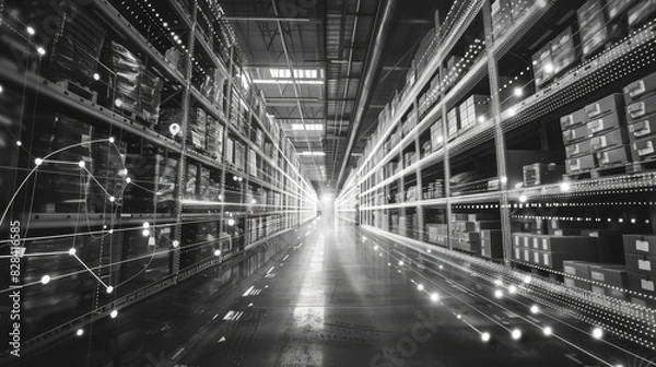Fototapeta efficient online market with AIpowered inventory management front view representing smart supply chain Scifi tone black and white