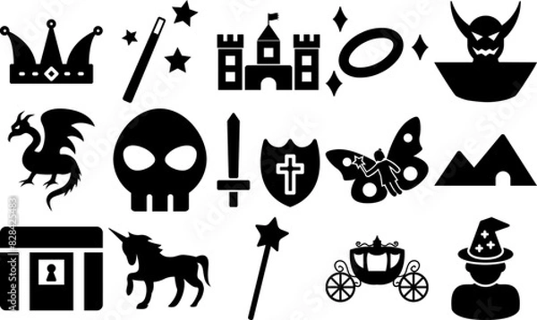 Fototapeta Mega Set Of Vector Fantasy Solid Icons Icons Collection Isolated Silhouette Solid Icons Including Wand,Magic,Castle,Fantasy,Fairy-Tale Vector Icon Set Linear Pictogram Pack