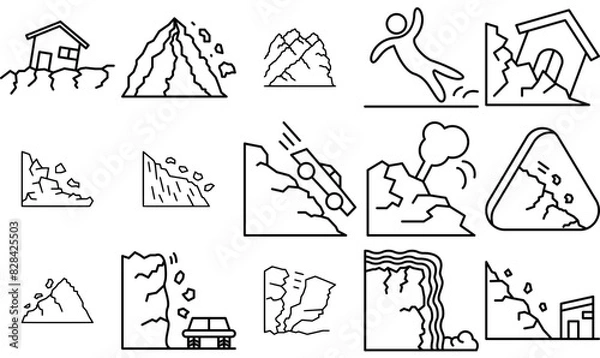 Fototapeta Mega Set Of Vector Fall Icons Silhouette Vector Logo Design Containing Erosion,Dangerous,Fall,Rocks,Cliff Infographic Simple Vector Illustration Logo