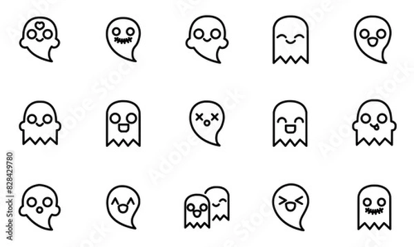 Fototapeta Set Of Linear Boo Design Vol Icons Collection Isolated Silhouette Solid Icons Including Halloween,Ghost,Spooky,Scary,Boo Infographic Simple Vector Illustration Logo