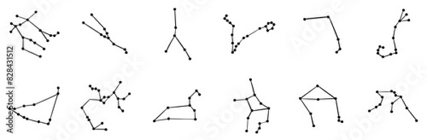 Fototapeta A Collection Of Zodiac Constellations Icons Collection Isolated Silhouette Solid Icons Including Star-Sign,Constellation,Astrology,Horoscope,Zodiac Outline Icons Collection. Simple Vector Illustration