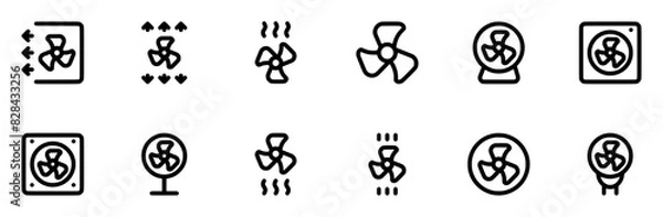 Fototapeta Set Of The Fan Line Icons Collection Isolated Silhouette Solid Icons Including Cooling,Air,Fan,Ventilator,Conditioning Simple Black Style Symbol Sign For Apps And Website, Vector Illustration