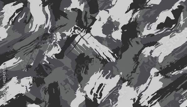 Fototapeta Blots camouflage, modern fashion design. Camo paint splashes spots, military uniform. Grunge urban pattern. Black monochrome, fashionable, fabric. Vector seamless texture