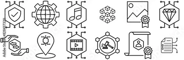 Fototapeta A Collection Of Nft Line Style Icons Silhouette Vector Logo Design Containing Digital,Token,Certificate,Nft,Cryptocurrency Vector Icons Illustration Collection
