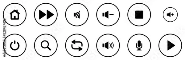Fototapeta Set Of Linear Music Player Icons Vector Symbols Apps, Websites Ui Designs Suitable For Start,Music,Sound,Triangle,Search Pictograms And Infographics Design Elements Vector Illustration