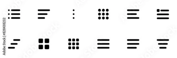 Fototapeta Mega Set Of Vector Menus Icons Collection Isolated Silhouette Solid Icons Including Button,Options,List,More,Menu Simple Black Style Symbol Sign For Apps And Website, Vector Illustration