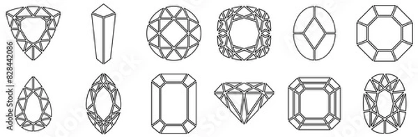 Fototapeta A Collection Of Gemstones Isolated Silhouette Solid Icons With Stone,Diamond,Jewel,Gem,Gemstone Simple Black Style Symbol Sign For Apps And Website, Vector Illustration