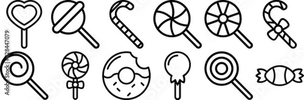 Fototapeta A Collection Of Candy Line Icon Icons Web Header Banner Design Containing Swirl-Lolly,Lollipop,Lolly,Spiral-Lolly,Rainbow-Lolly Outline Icons Collection. Simple Vector Illustration