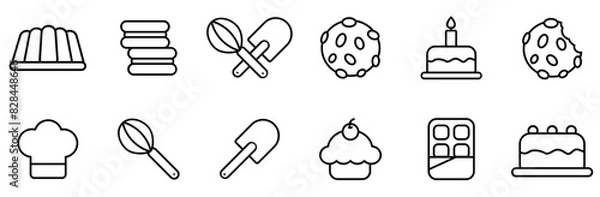 Fototapeta Set Of Linear Bakery Icons Collection Isolated Silhouette Solid Icons Including Snack,Cookware,Cookie,Sweet,Food Vector Icon Set Linear Pictogram Pack