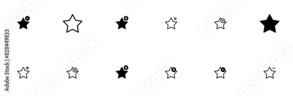 Fototapeta Set Of Add Remove Star Isolated Silhouette Solid Icons With Remove-Star,Remove,Star,Minus,Plus Vector Icons Illustration Collection