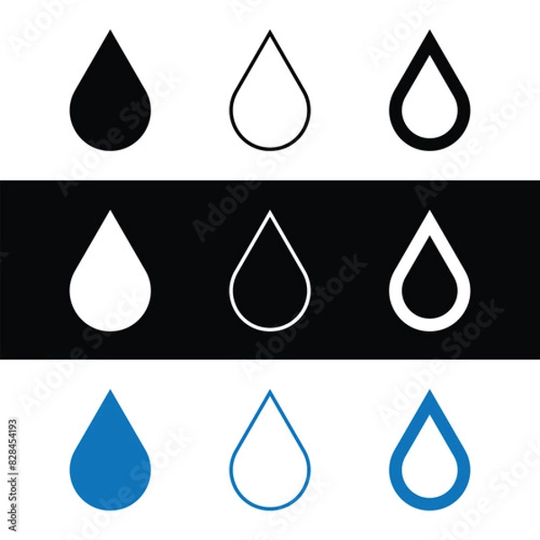 Obraz Water drop icon, Water droplet symbol, Minimalistic drop icon set design. 