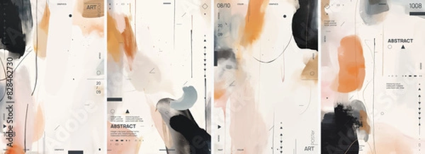 Obraz A collection of four abstract prints in natural, earth-toned hues. The design serves as a versatile background texture for a range of items, including stationery, packaging, wallpapers, posters, etc.