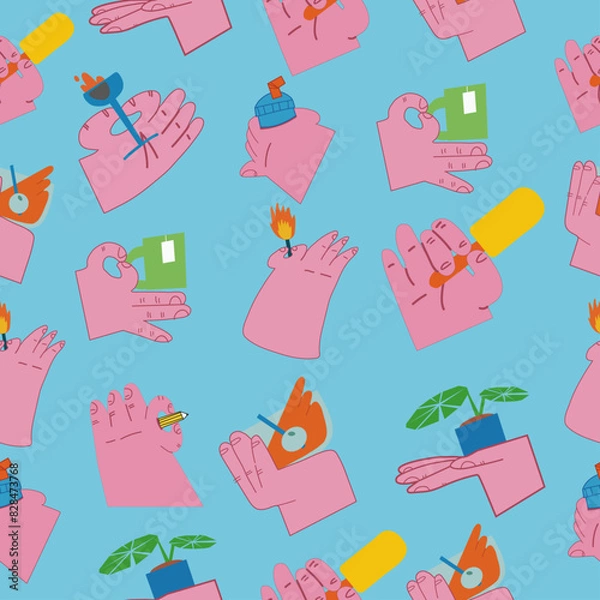 Obraz Different hand poses.  Flat illustration. Seamless pattern