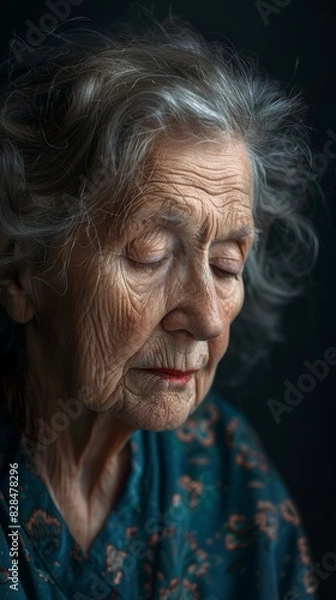 Fototapeta Elderly Woman Sitting Awake, Facing Forward Generative AI