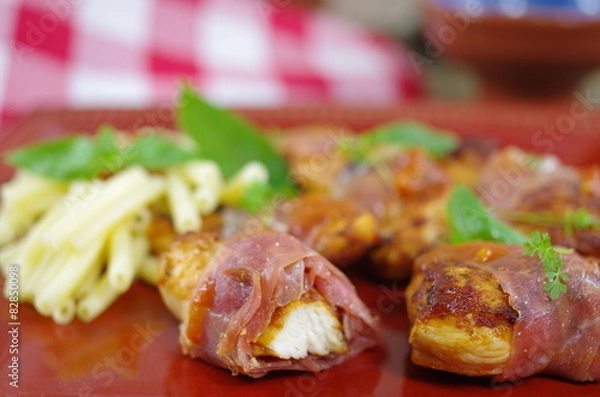 Fototapeta chicken fillet with ham