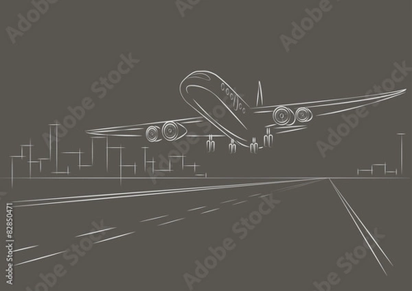 Obraz linear sketch plane taking off gray background