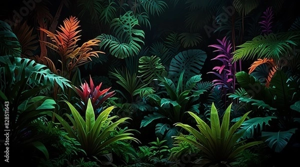 Fototapeta  jungle is dense and there are many different types of plants and trees.