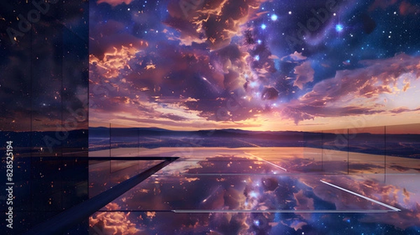 Obraz 建物の床へ美しい空が映り幻想的な様子