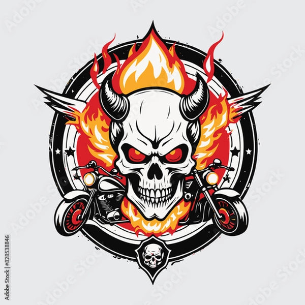Obraz demon skull Hand Drawn retro Motorcycle Club