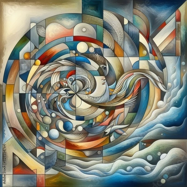 Fototapeta Geometric Harmony: Cubist Artwork for Striking Home Decor. Abstract Art Poster. generative AI