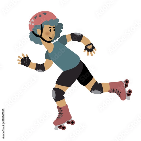 Fototapeta Person skating with protective gear including helmet, elbow pads and kneepads