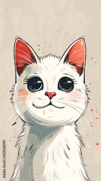 Fototapeta Very cute cat in symmetrical illustration, vector art style
