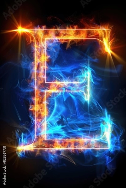 Fototapeta Fiery letter "E" engulfed in flames, suitable for design projects