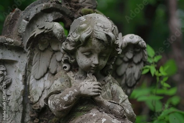 Fototapeta A statue of an angel tenderly holding a baby. Suitable for various occasions