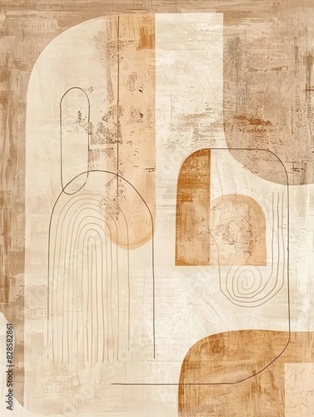 Obraz Boho Rug Minimalism: Abstract Art Print, Neutral Beige Tones, Simple Linework, Contemporary Drawing