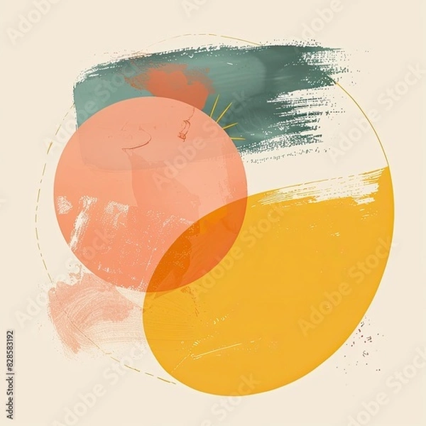 Fototapeta Whimsical Clipart: Abstract Round Shapes, Soft Washes, Bold Strokes, Minimalist Details, Nature-Inspired, Playful Colors