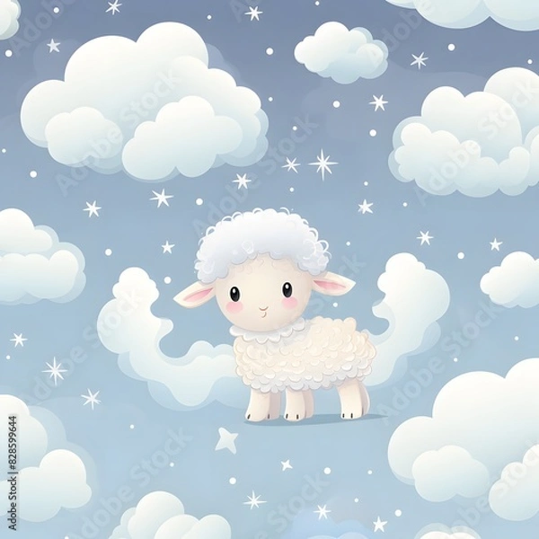 Fototapeta pattern with sheep and clouds