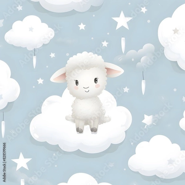 Fototapeta pattern with sheep and clouds