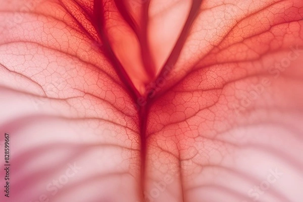 Fototapeta Close-up of red flower petal veins, intricate details, macro photography, natural patterns, delicate textures, vibrant colors, botanical beauty, abstract design