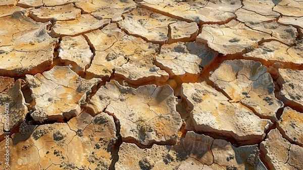 Fototapeta Parched land with deep cracks showcasing the severe impacts of drought