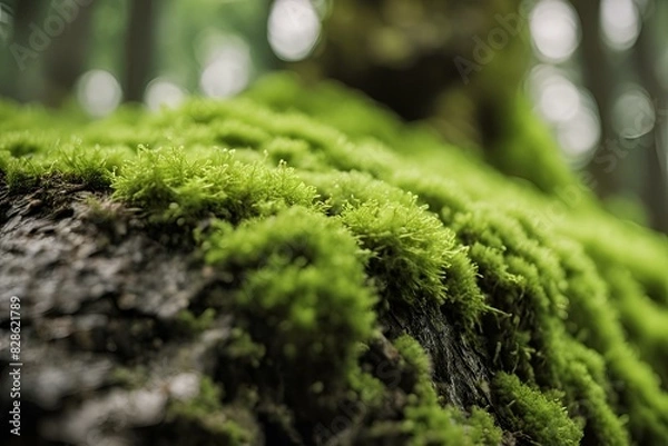 Fototapeta Moss on Tree Bark Close-up, Detailed Green Texture, Nature Macro Photography, Lush Forest Scene, High Resolution, Botanical Beauty, Natural Environment