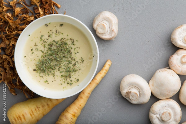 Fototapeta Asparagus soup with mushrooms