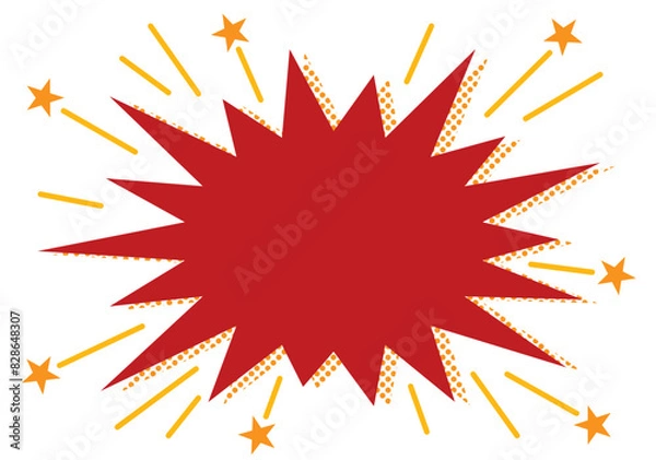 Obraz ギザギザ爆弾の吹き出しフレーム/ドット影・赤	