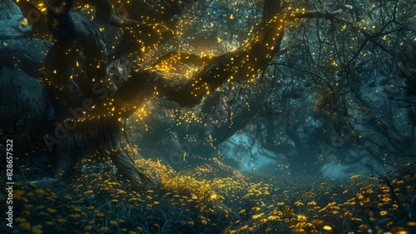 Fototapeta A magical forest that glows at night