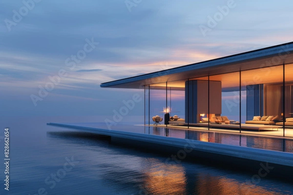 Obraz Luxury Island Villa With Infinity Pool At Sunset.