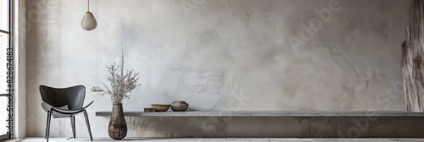 Fototapeta Modern interiors with minimalistic decoration and minimal furniture. Interior design composition with natural window lighting and copyspace for text