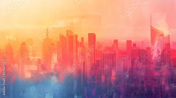 Obraz Abstract Modern Metropolis: Gradient Texture of Urban Skyline in Midnight Blue, Steel Gray, City Lights Yellow, and Cherry Gold, Pink
