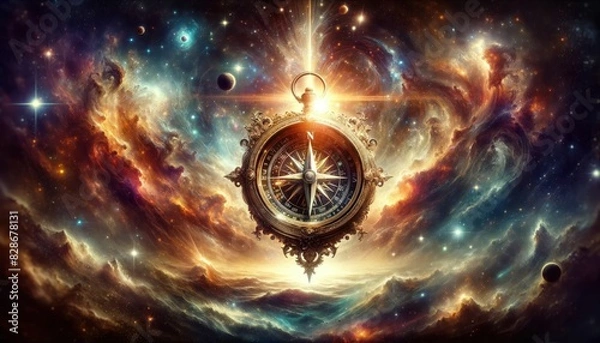 Obraz compass with an ornate design, bathed in a radiant light