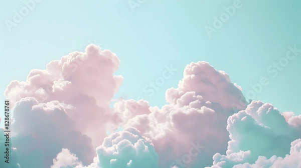 Obraz Dreamy Skies: Cotton Candy Clouds in a Lavender Mint Paradise