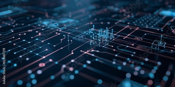 Fototapeta Digital backdround ideal for technological operations, neural networks, AI, data transmission and encryption, digital archives, scientific research