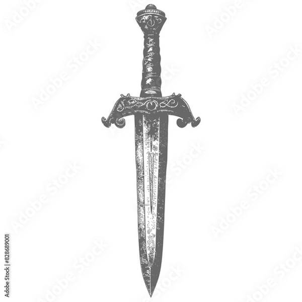 Fototapeta ancient dagger weapon with old engraving style