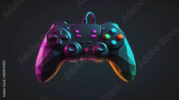 Fototapeta Game controller neon controller low poly on dark background, Generative AI