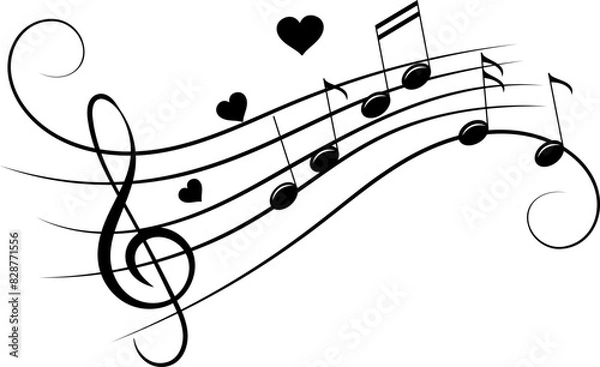 Obraz Musical theme. Decorative wave with treble clef and note. Musical note, small tattoo, print for clothing.