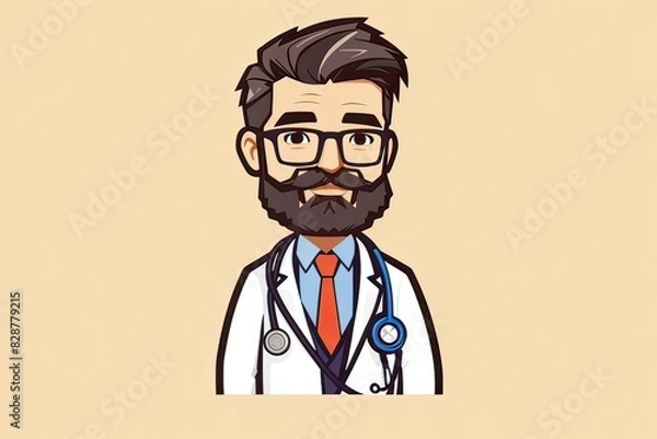 Fototapeta doctor with a beard and a stethoscope, created by ai generated